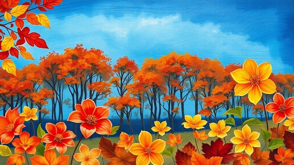 Autumn Forest Impasto Painting with Palette Knife Texture