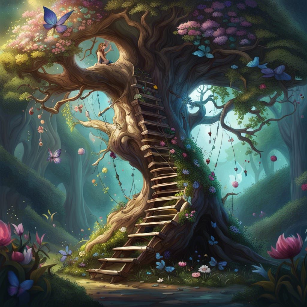 Magical Fairytale Tree Grows From Book, Digital Art