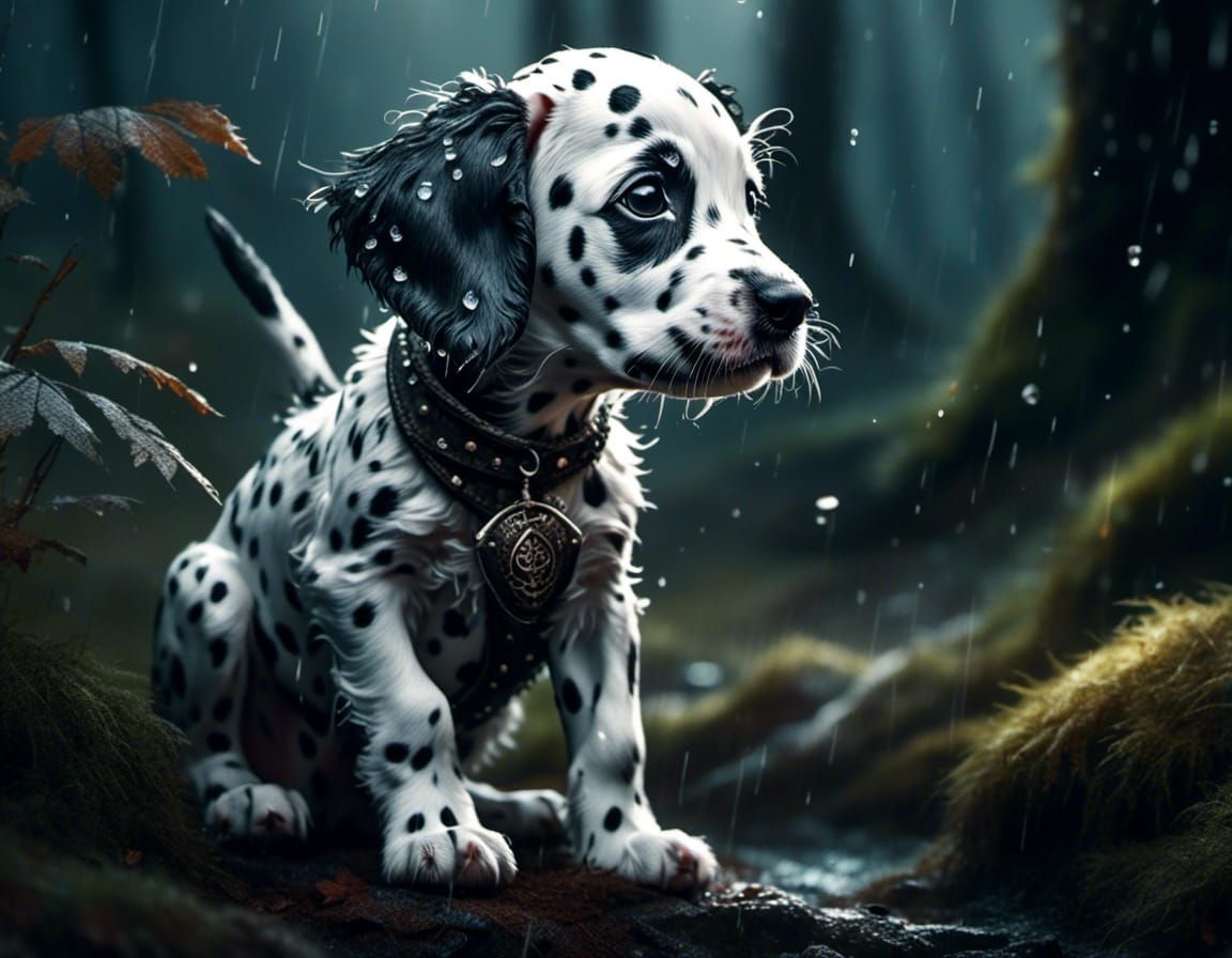 Adorable Dalmatian Puppy in Dark Fantasy Style