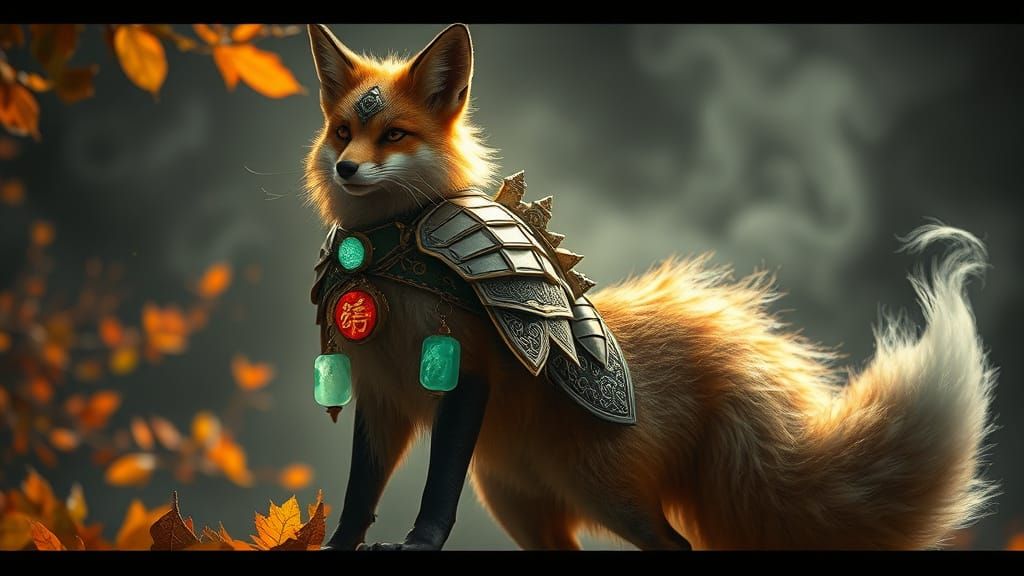 Armored Fox Spirit Guardian in Eastern Fantasy Style