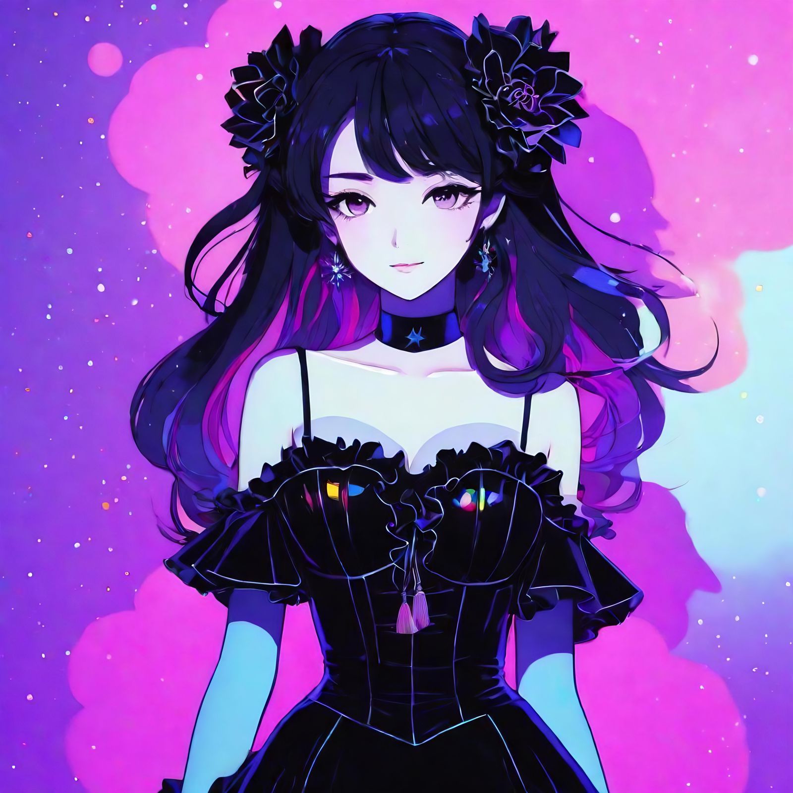 Anime Girl in Black Light Art with Triadic Colors