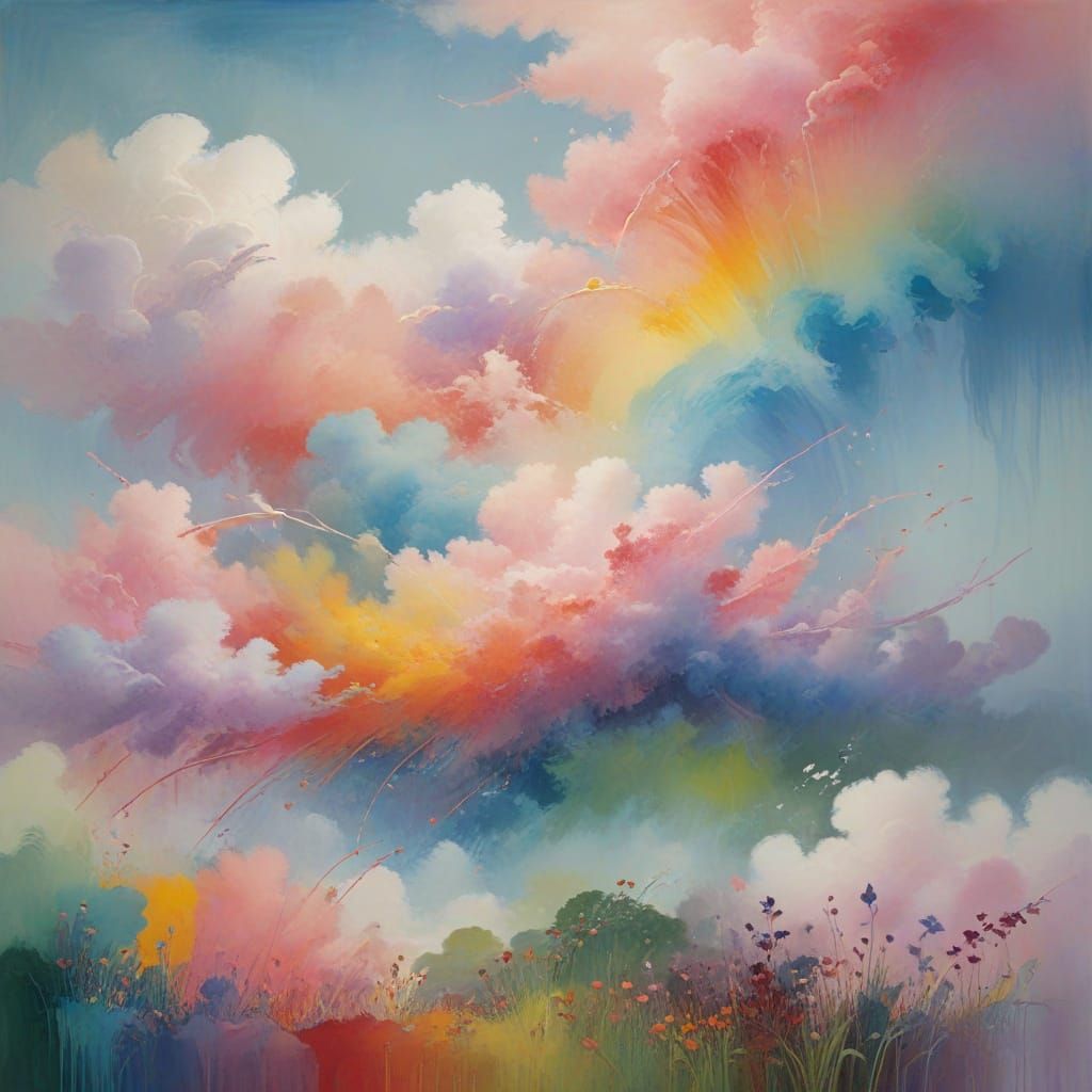 Vibrant Rainbows Stretch Across a Serene Misty Sky