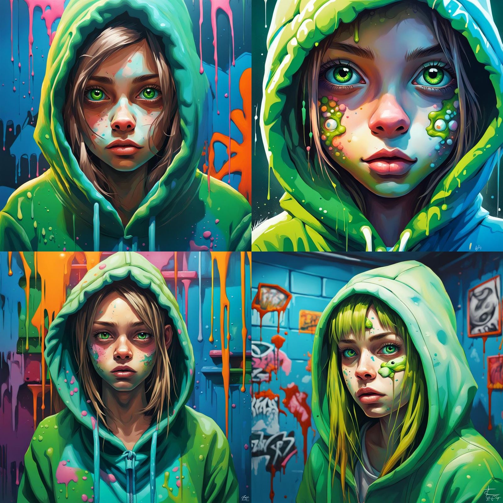 Girl in Frog Hoodie: Graffiti Art Portrait
