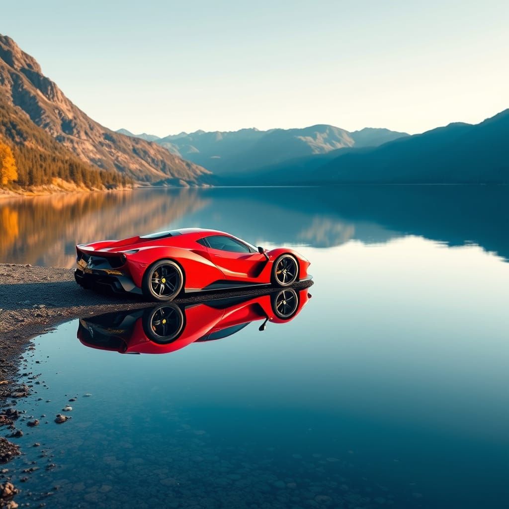 Hyper-Red Ferrari FXX K in Double Reflection