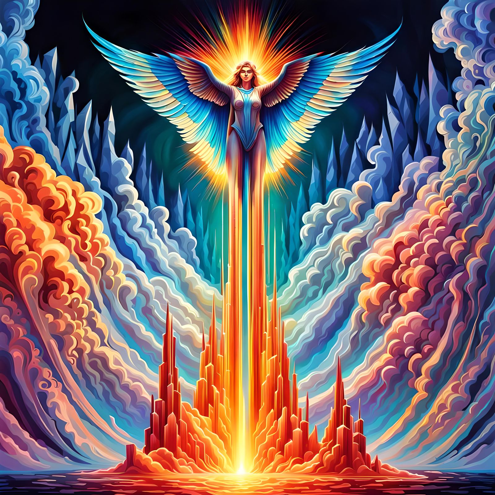 Ascension from Purgatory in Hyperrealistic Splash Art