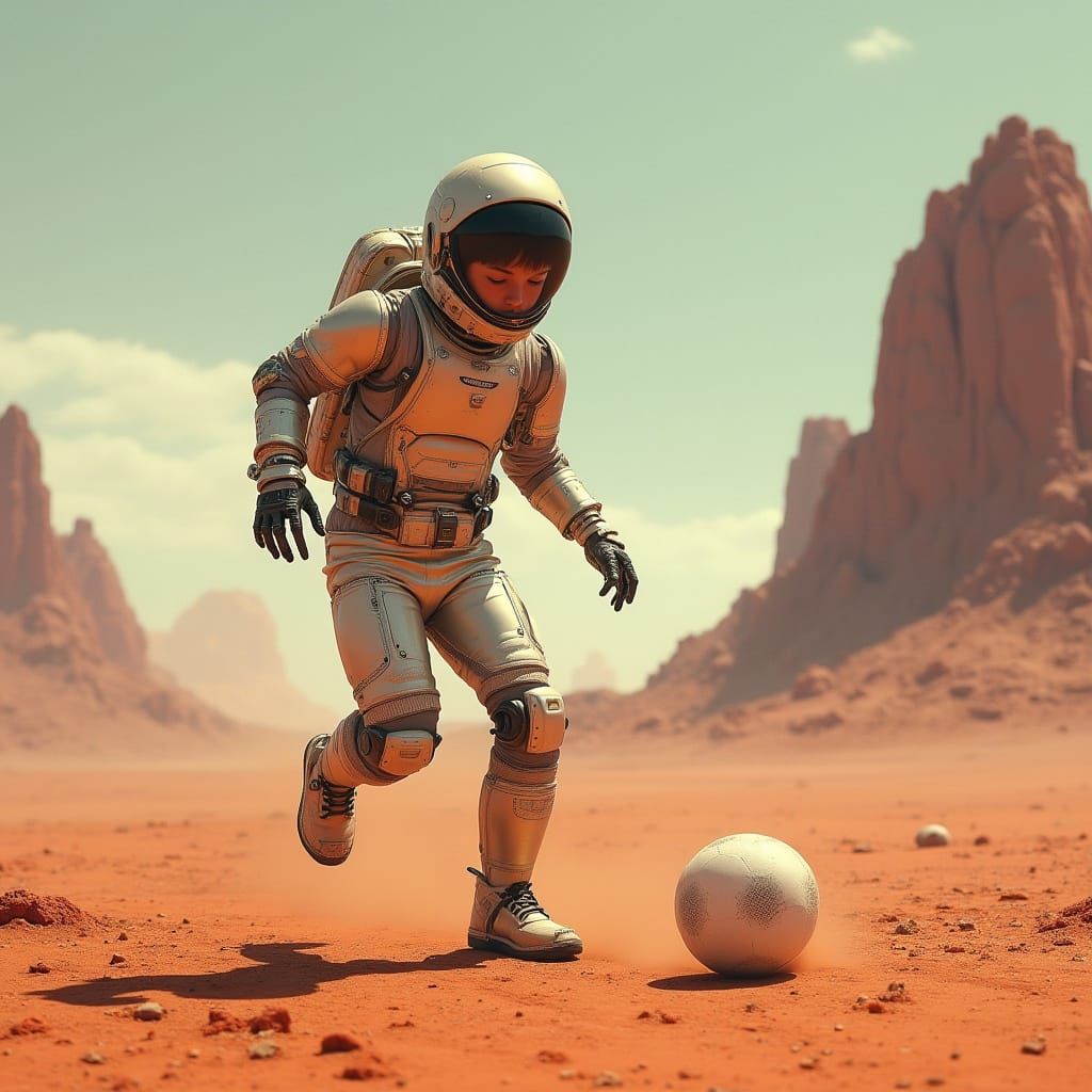 Teenager Plays Futuristic Soccer on Red Planet Mars