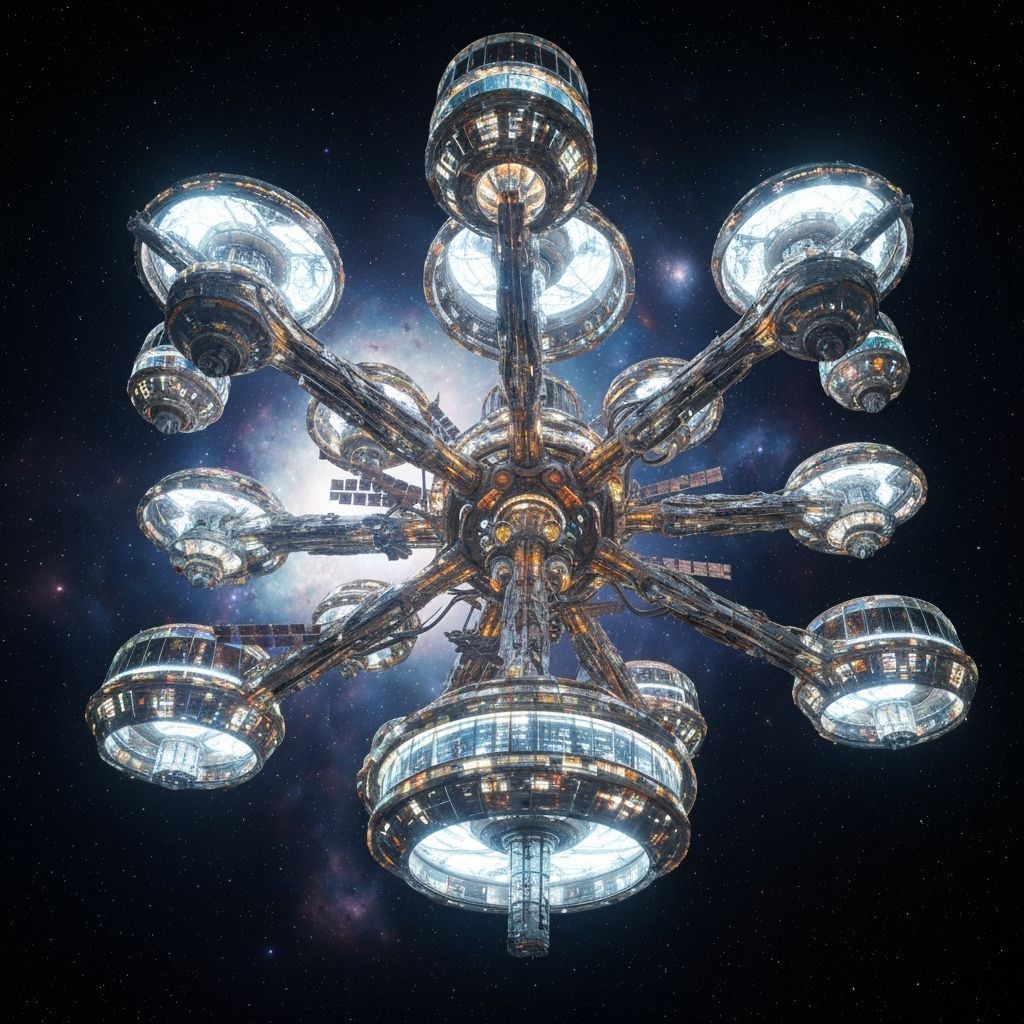 Steampunk Space Station with Organic Design in Deep Space