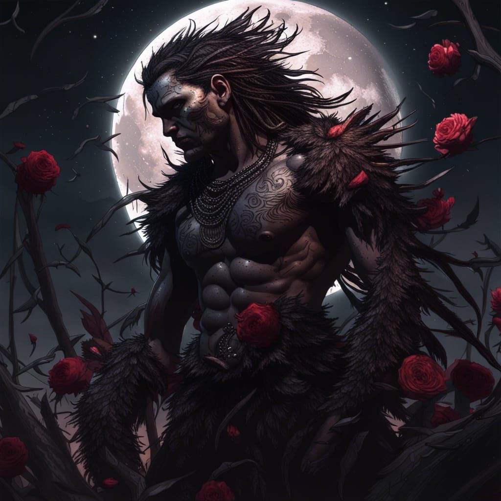 Primal Man Surrounded by Thorns: Dark Fantasy Art