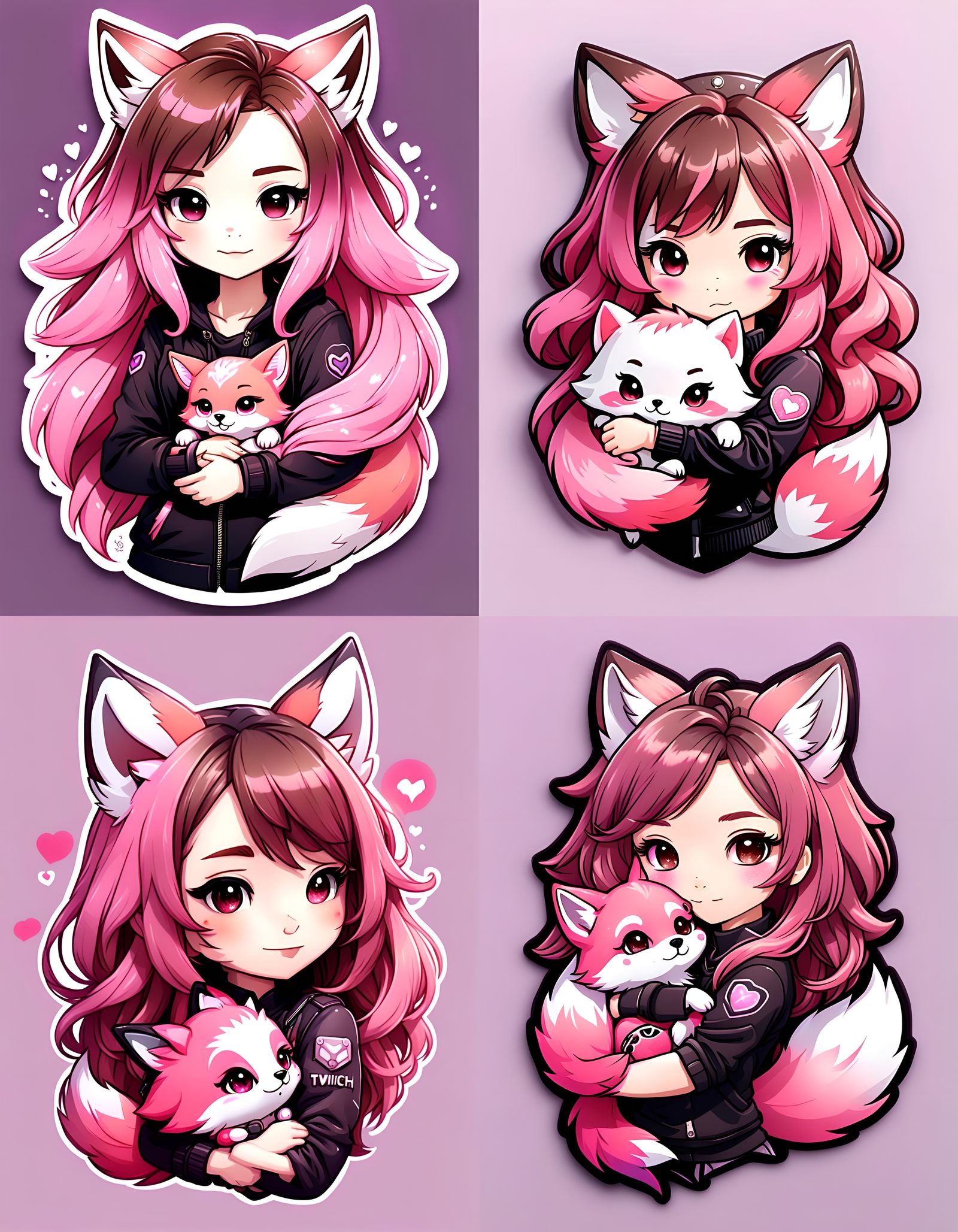 Chibi Girl with Pink Fox Twitch Badge