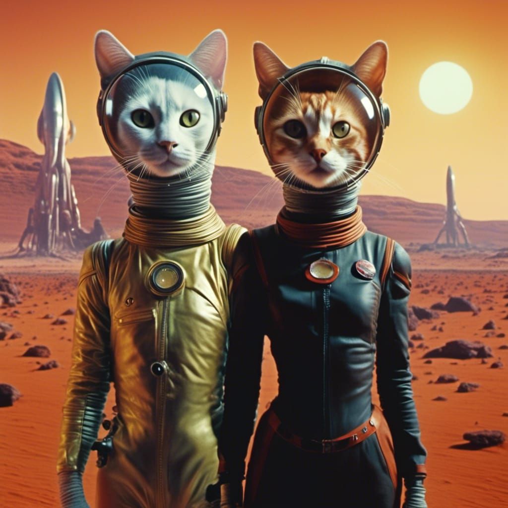 Cat People on Mars in 80s Sci-Fi Style