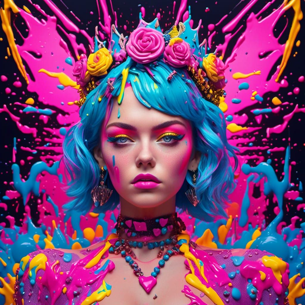 80s Punk Princess in Neon Splash Art
