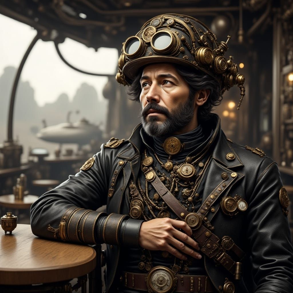 Steampunk Captain in Lunar Cafe