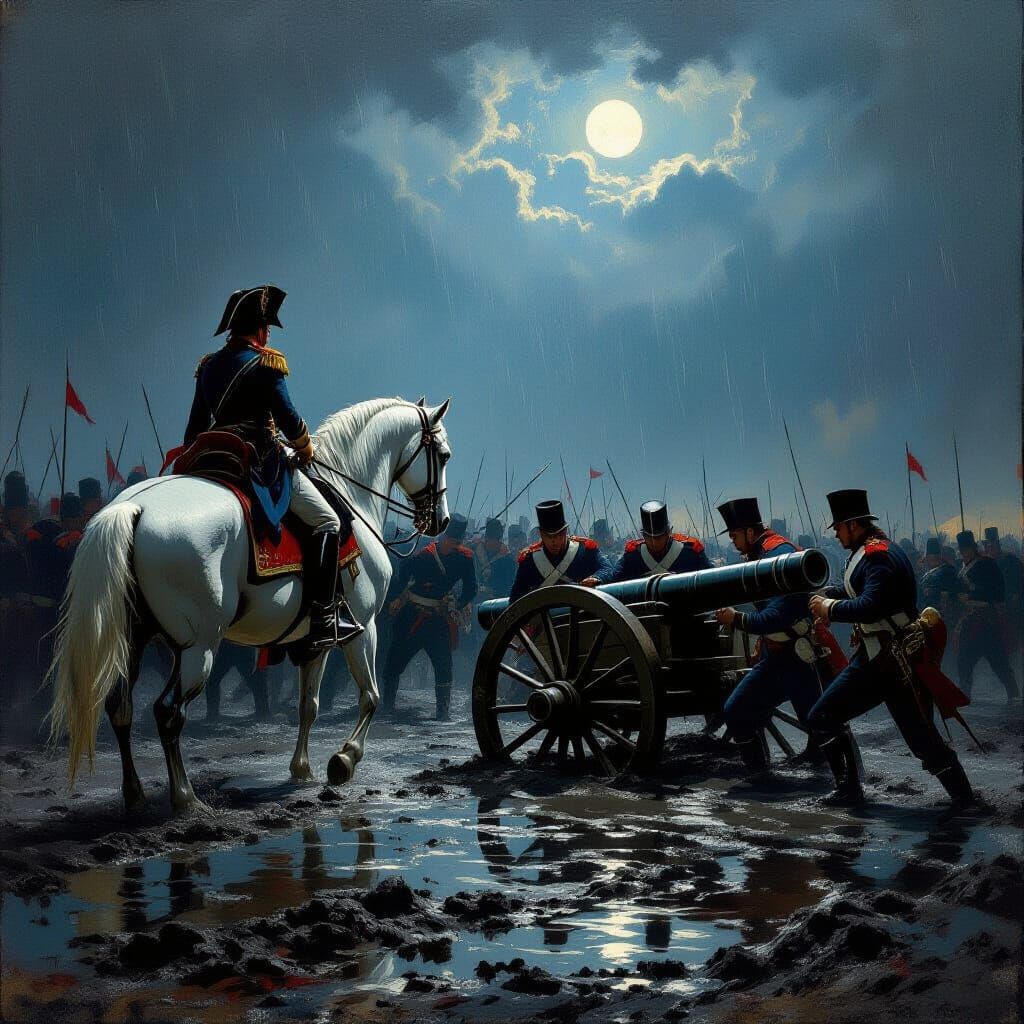 Baroque Painting: Napoleon's Army Struggles in Muddy Storm