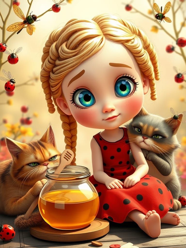 Girl with Cat in 3D Pixar Cartoon Style