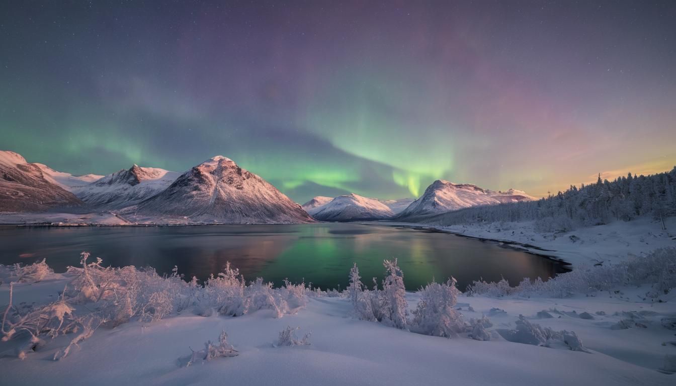 Norway's Northern Lights Over Snow-Covered Mountains