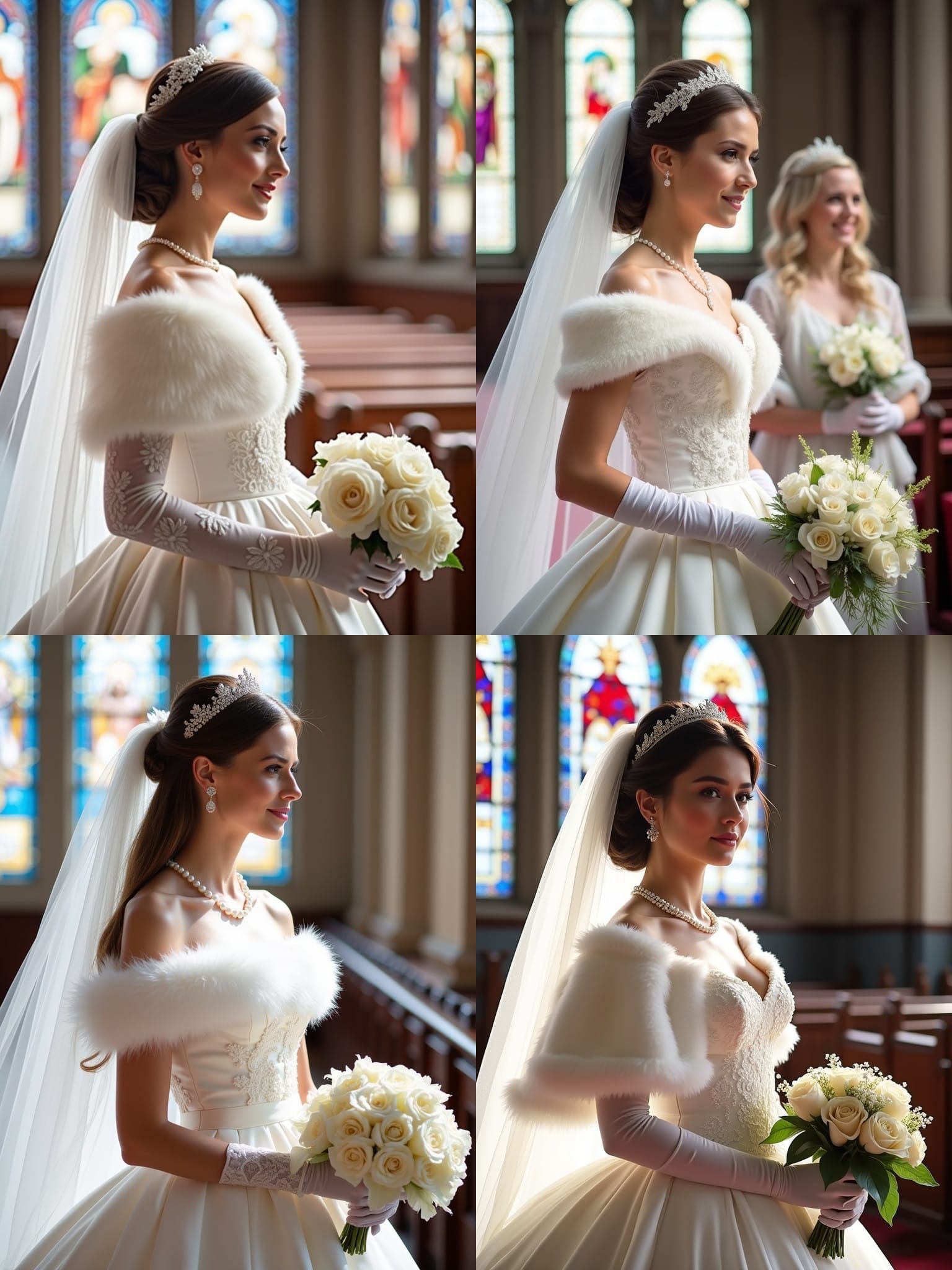 Elegant Bride in White Satin Gown with Veil
