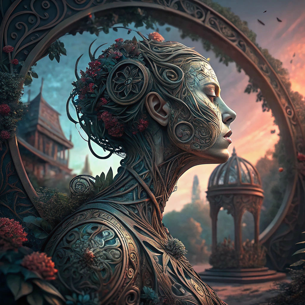 Surreal Scrap Metal Sculpture in Detailed Matte Painting