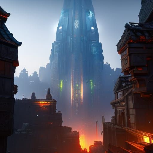 Futuristic Fortress City with Dirigibles, Photorealistic 3D ...
