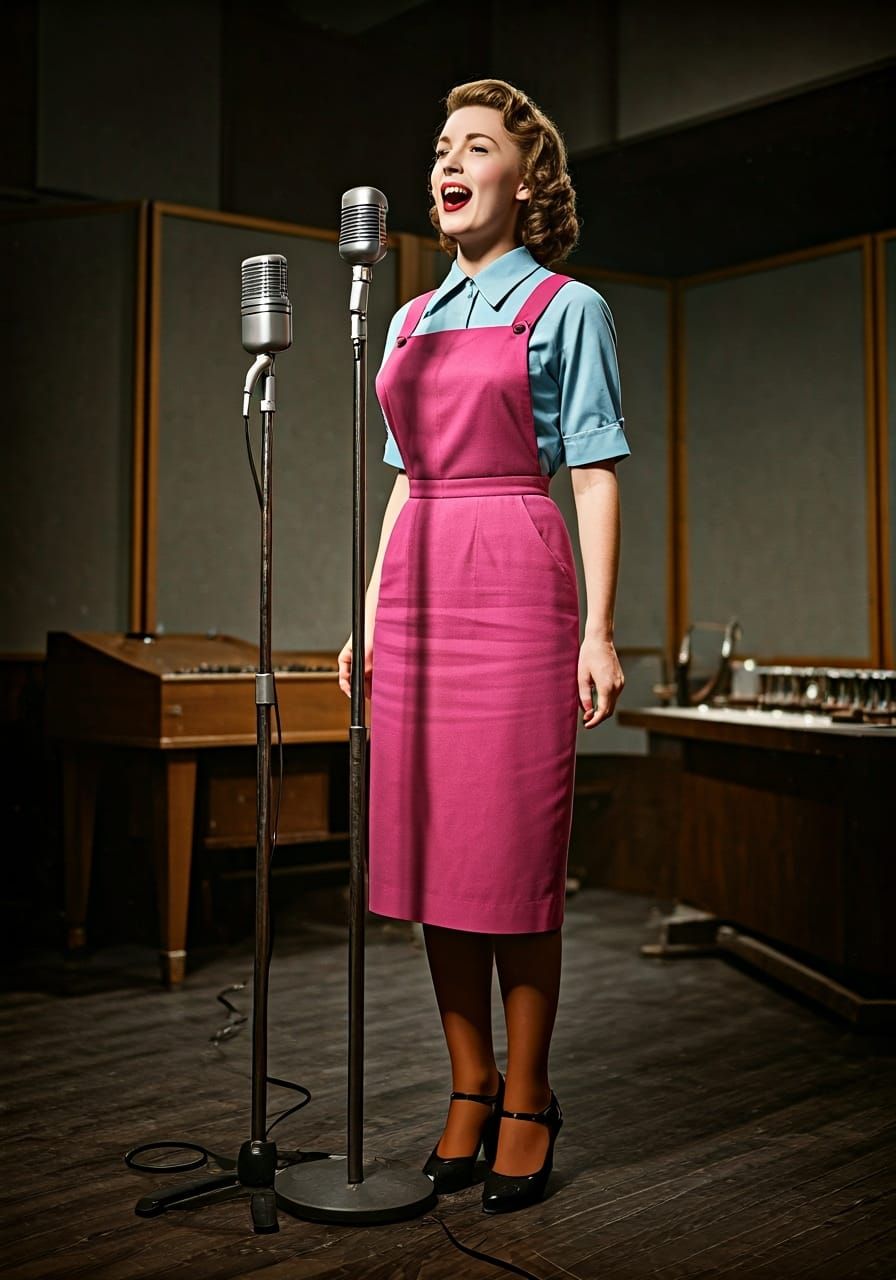 Helen Merrill Sings in Recording Studio, Technicolor Photo