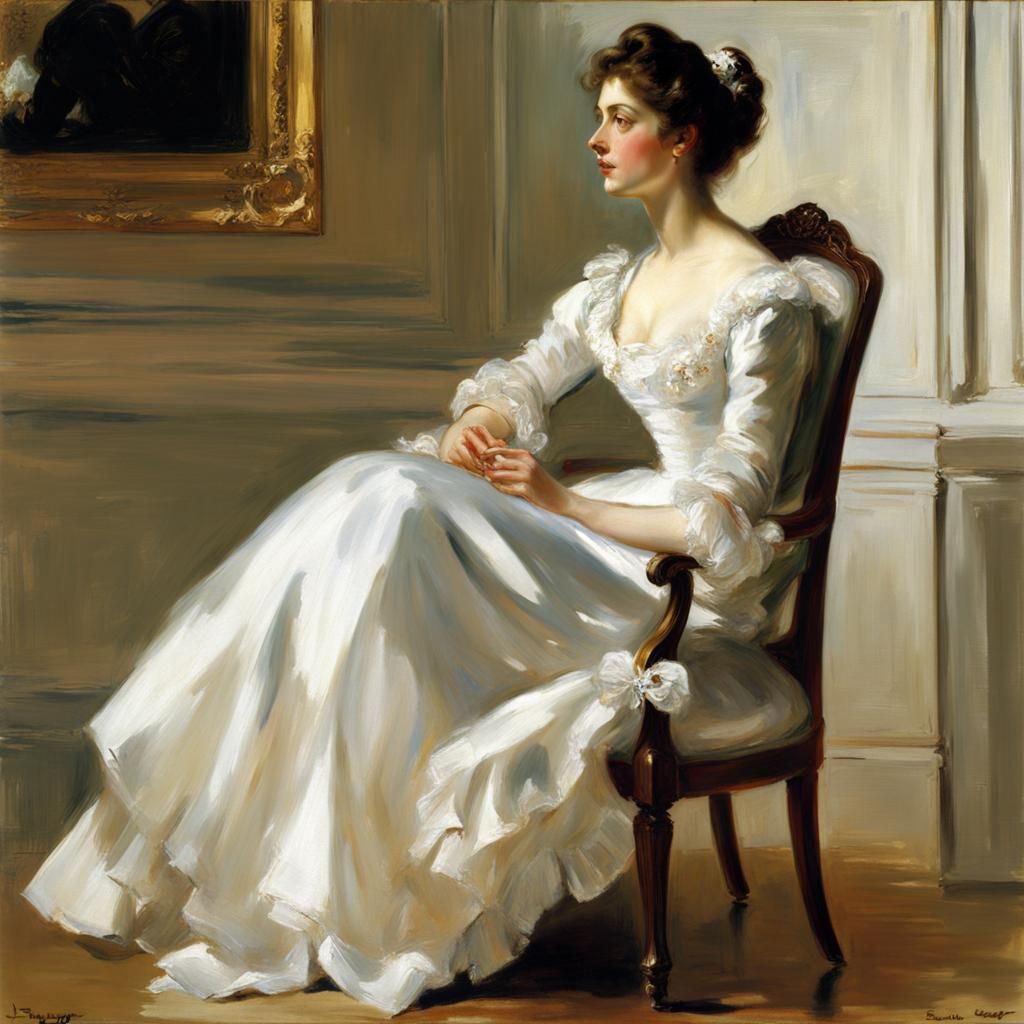 Woman in White Gown: Realistic Portrait