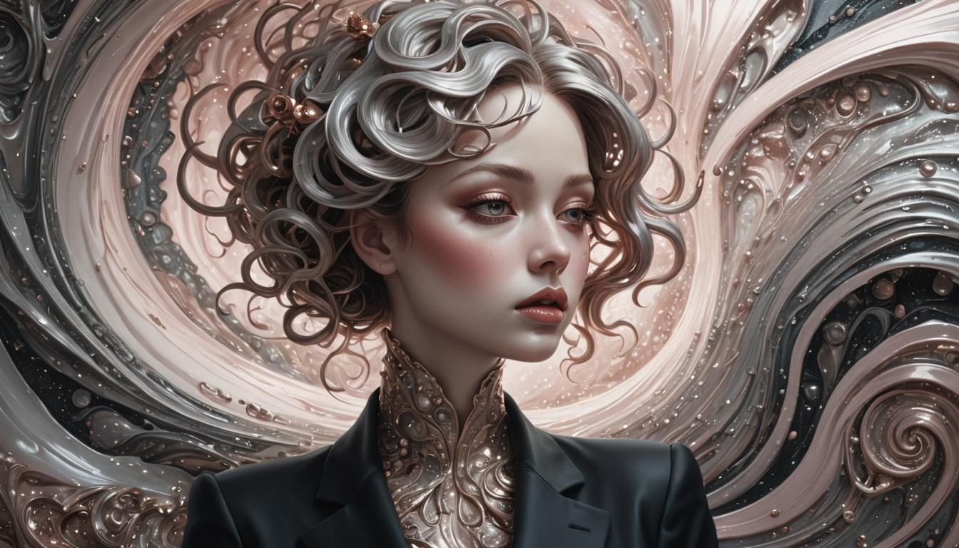 Rose Gold Metal Transforms into Woman: Surreal Digital Art
