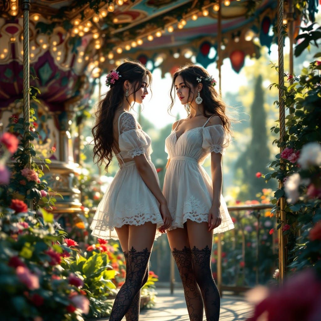 Women on Merry-Go-Round in Dreamlike Digital Art