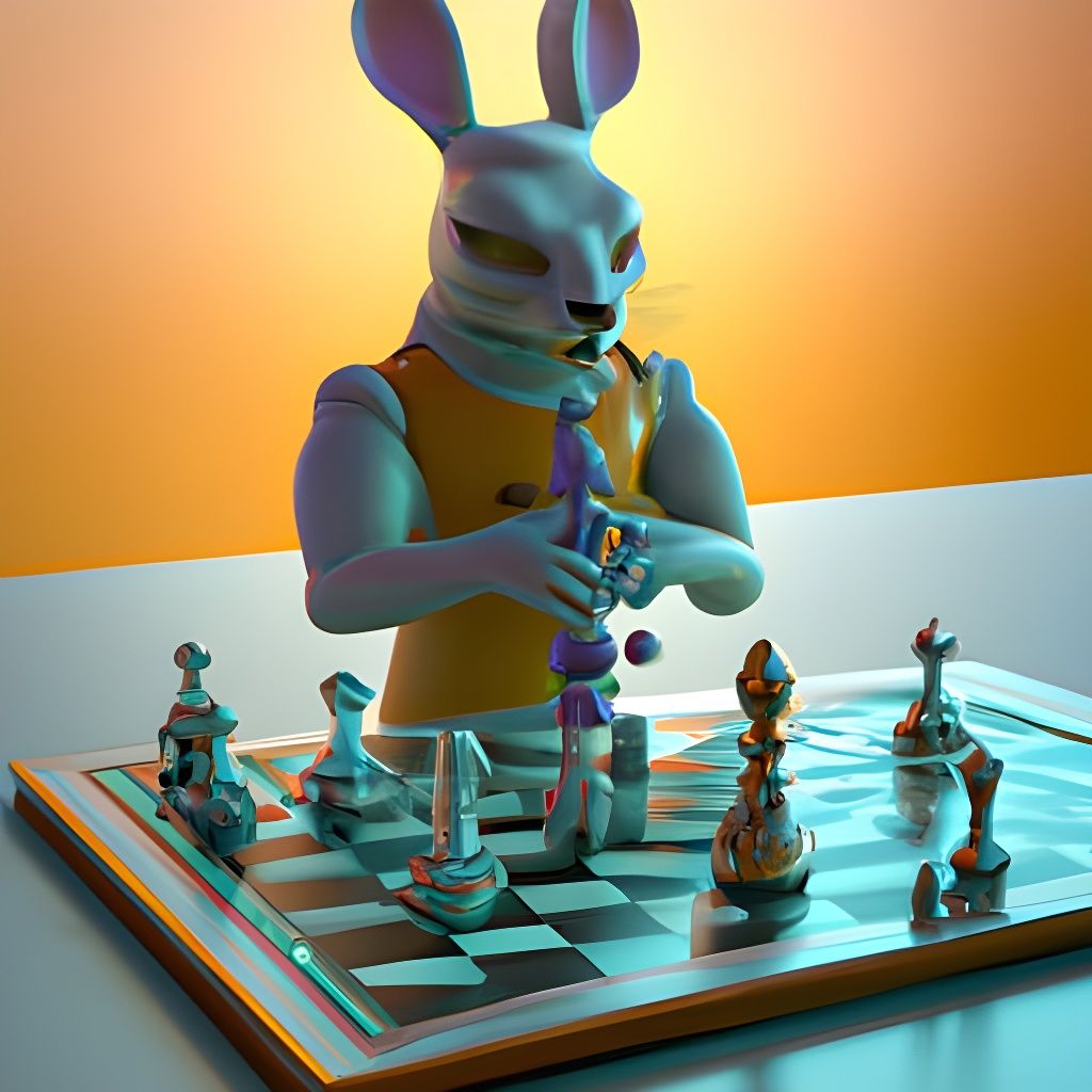 Rabbit Playing Chess: 3D Digital Art