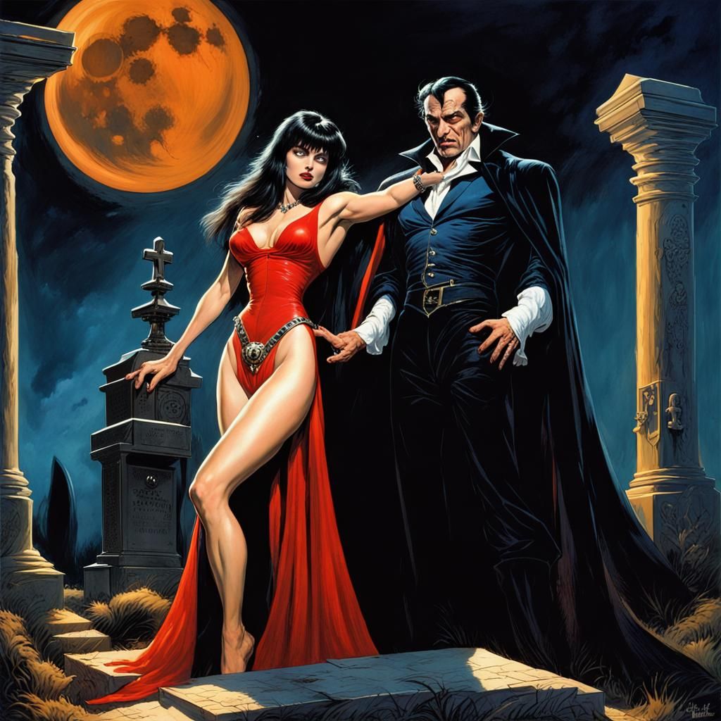Dracula and Vampirella in Abandoned Cemetery