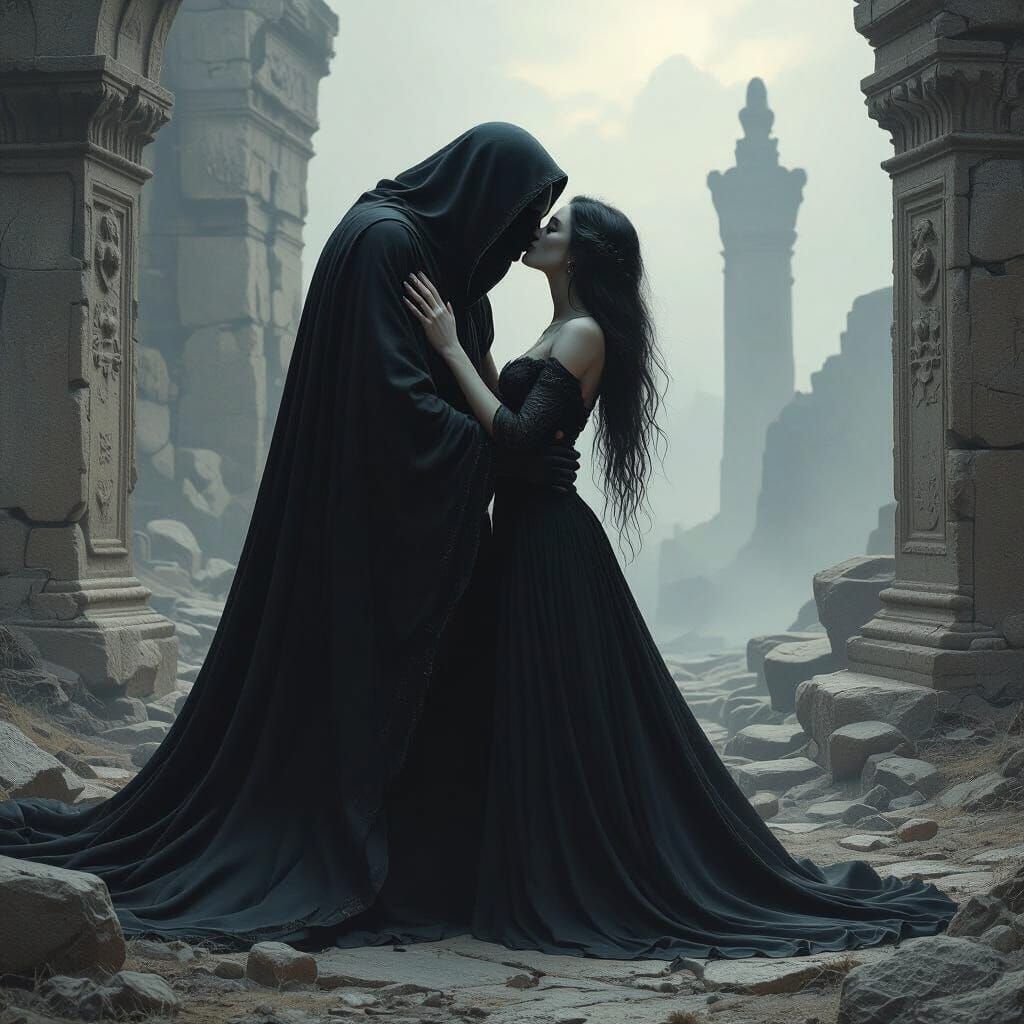 Demons Kissing in Ruins, Surreal Horror Art