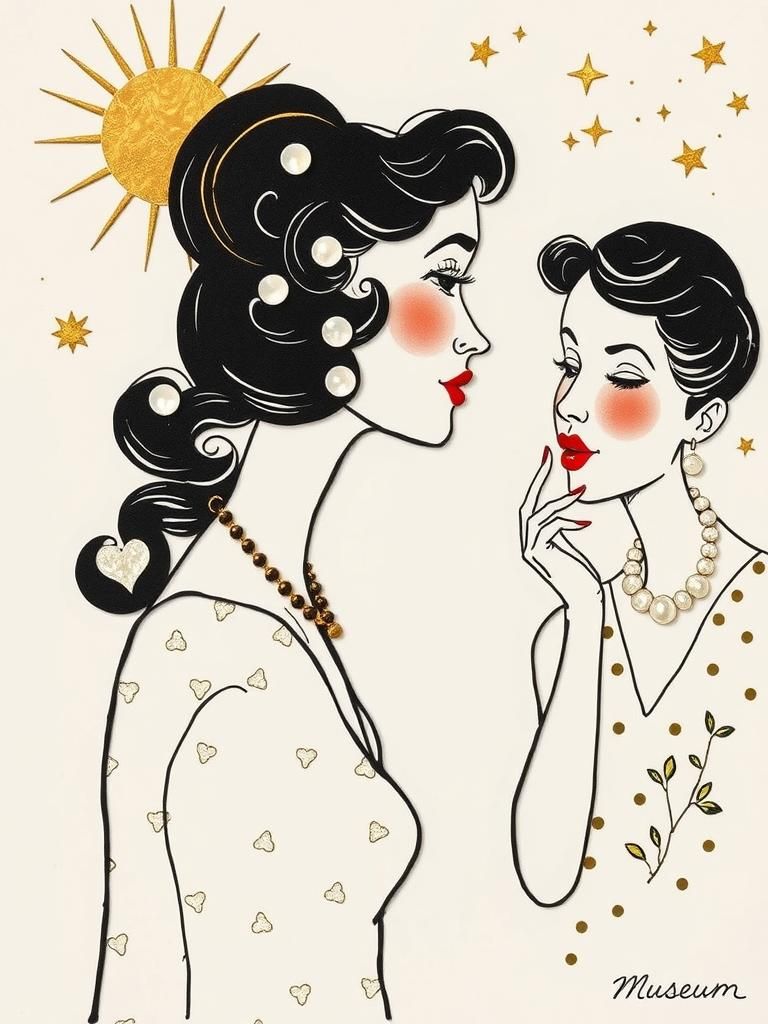 Women Chatting: A Humorous Caricature in Pointillism Style