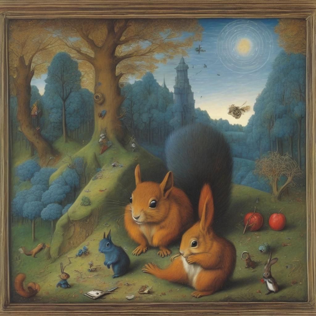 Squirrel's Fall: Surreal Abyss in Renaissance Style
