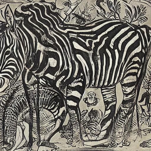 Hybrid Zebra-Phone-Grinder Creature in Surrealist Style