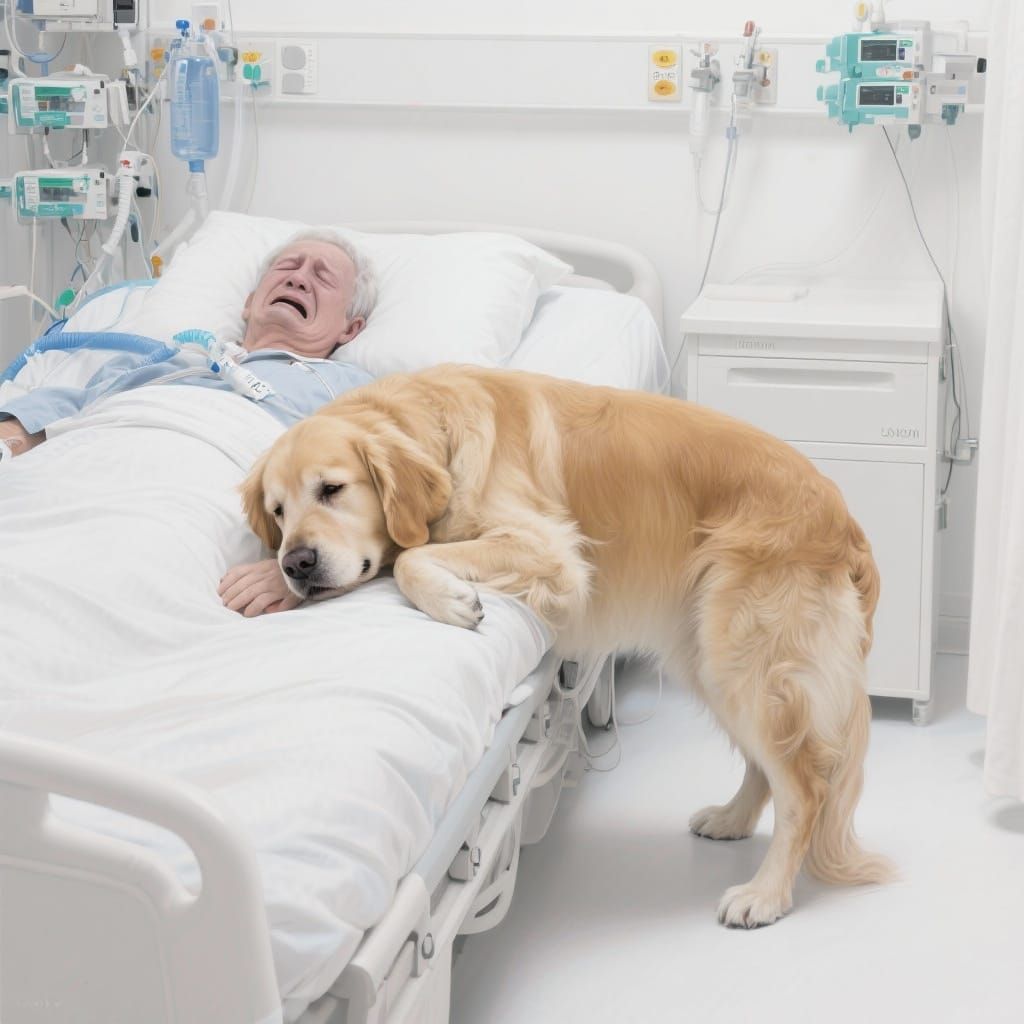 Golden Retriever Offers Comfort in Sterile Hospital Setting