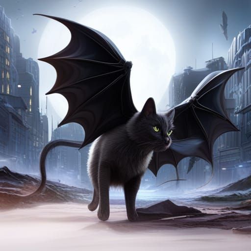 Winged Black Cat Fantasy Concept Art