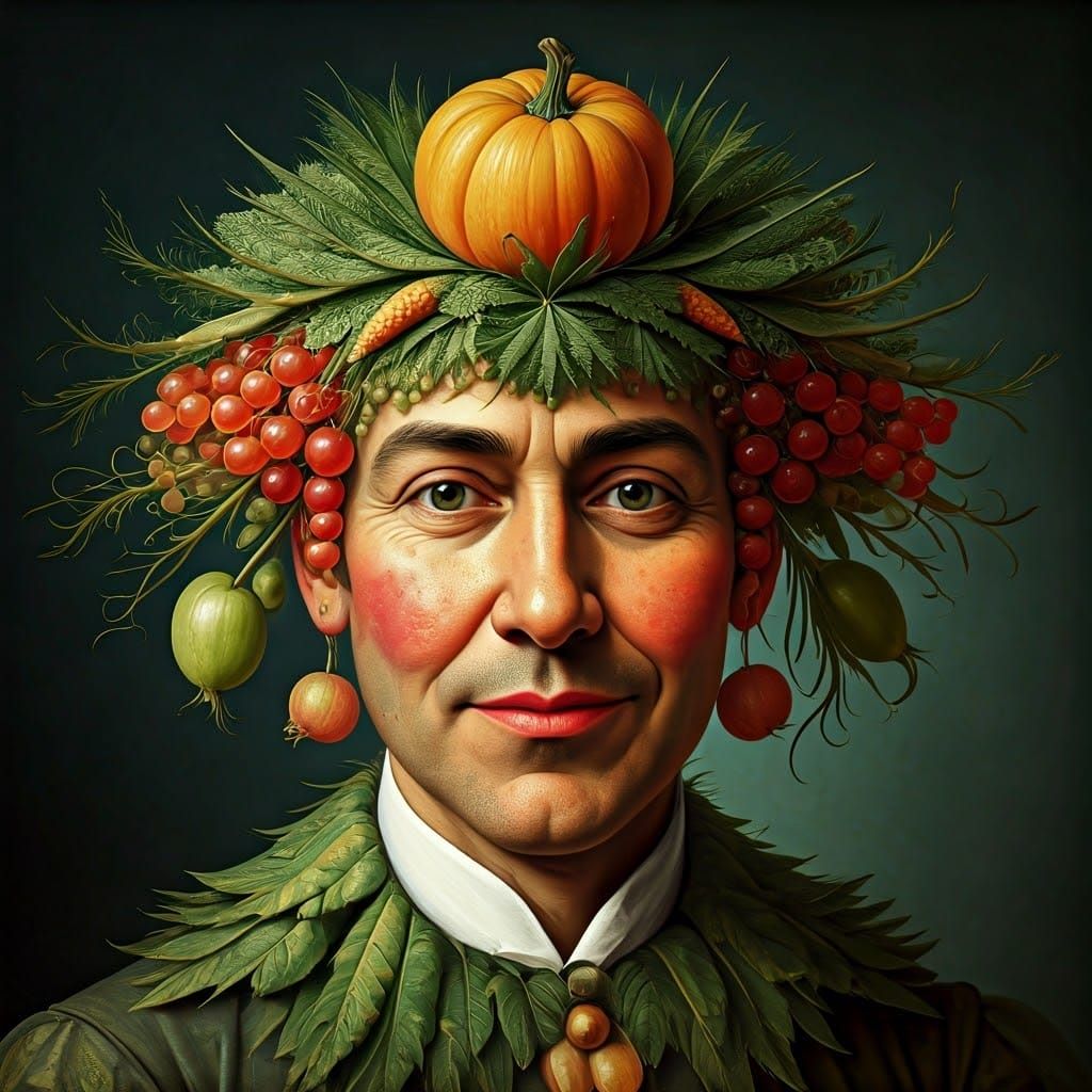 Arcimboldo-Style Tropical Fruit and Vegetable Portrait