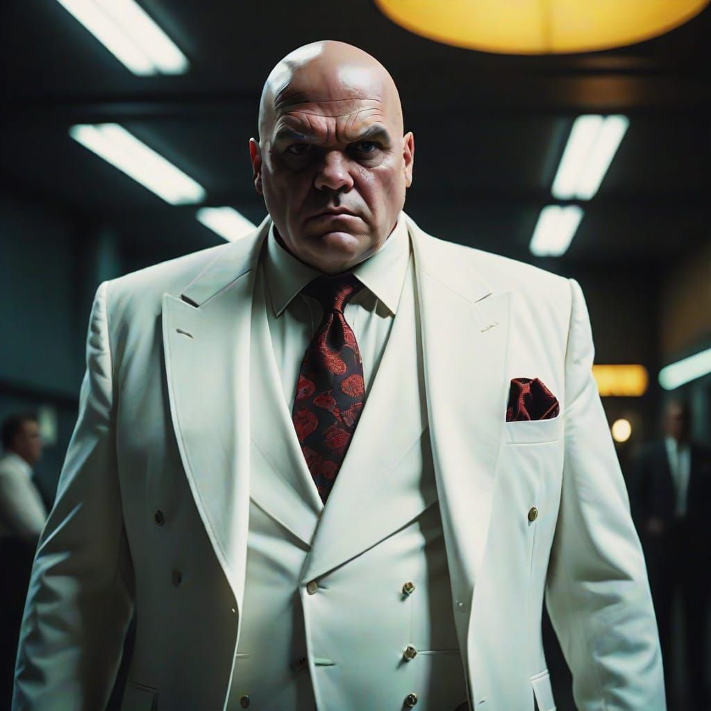 Cinematic Portrait of Kingpin in White Suit