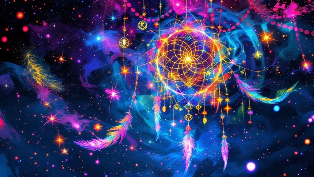Celestial Dreamcatcher in Cosmic Street Art Style