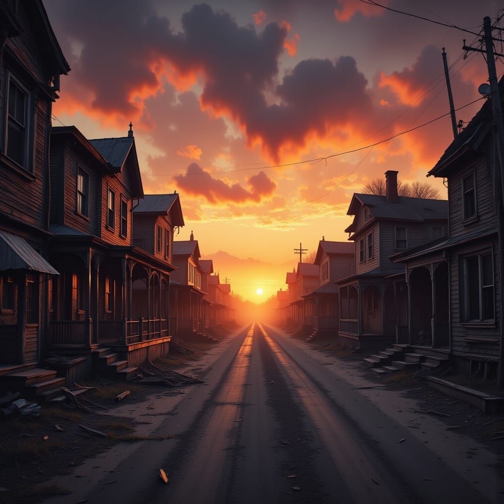 Abandoned Ghost Town at Sunset
