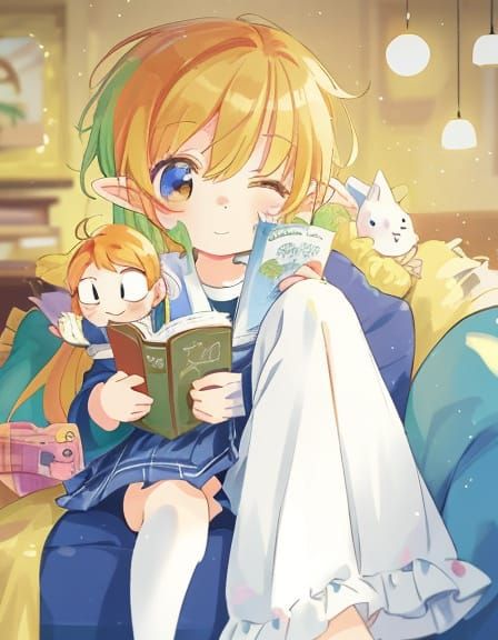 Chibi Link Reading a Book in Anime Style
