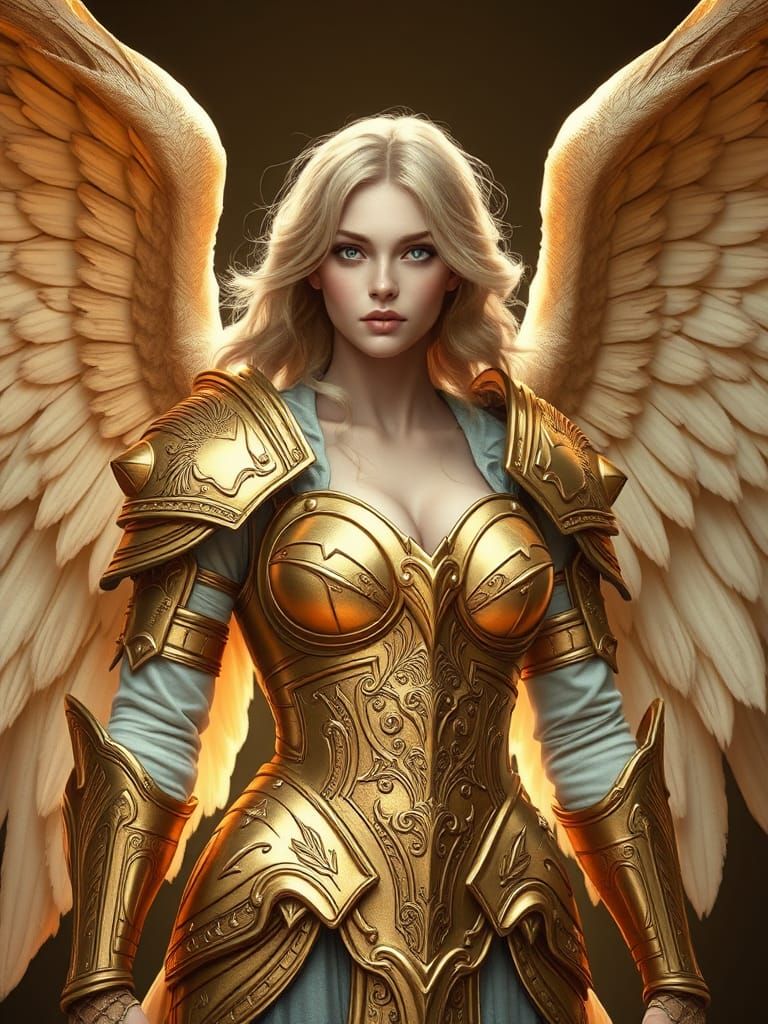Fallen Angel in Golden Armor with Dramatic Lighting
