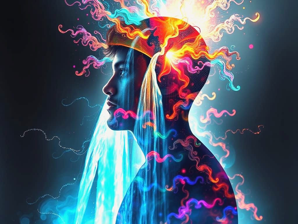 Surreal Man Filled With Waterfall Energy