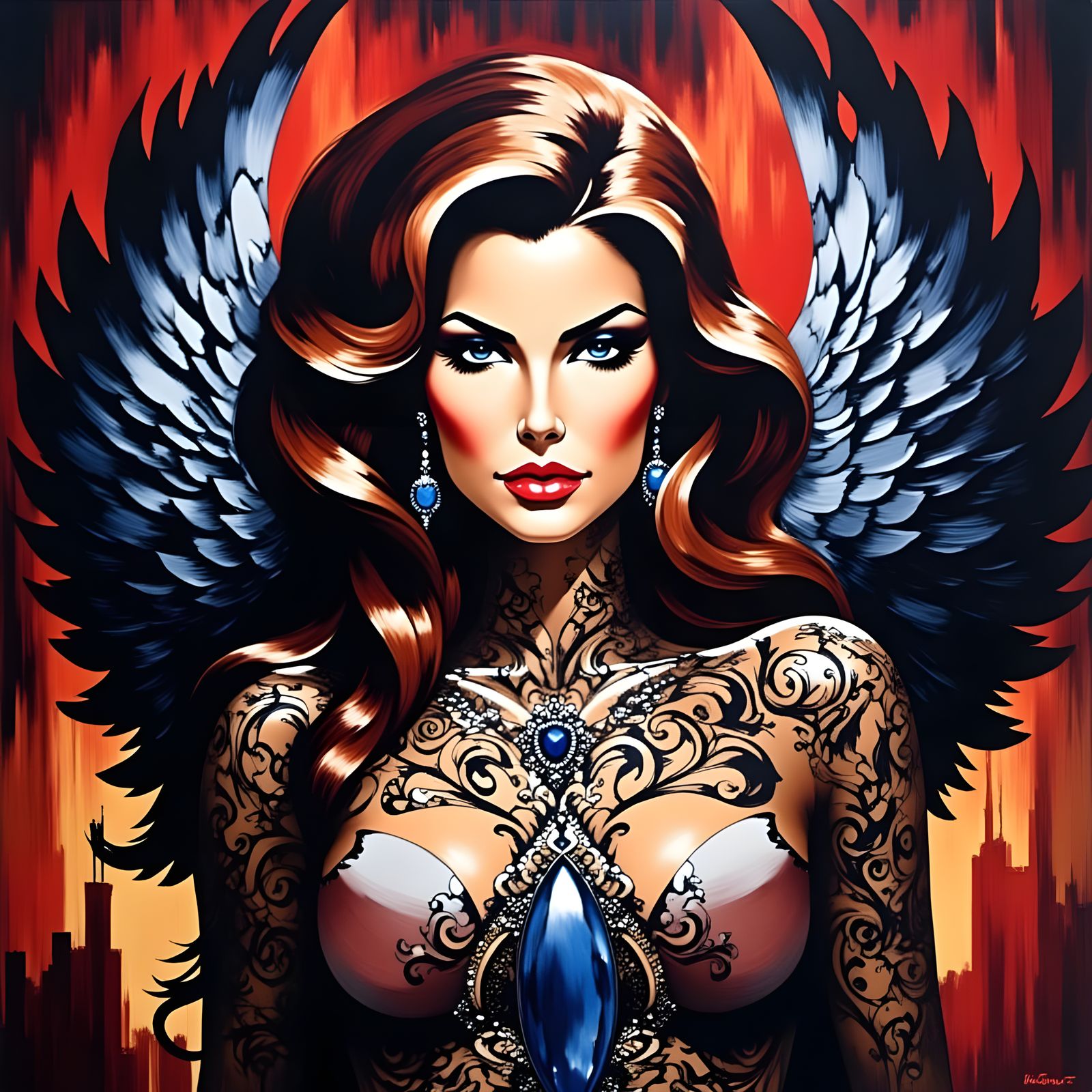 Raquel Welch as Tattooed Angel in Oil Painting