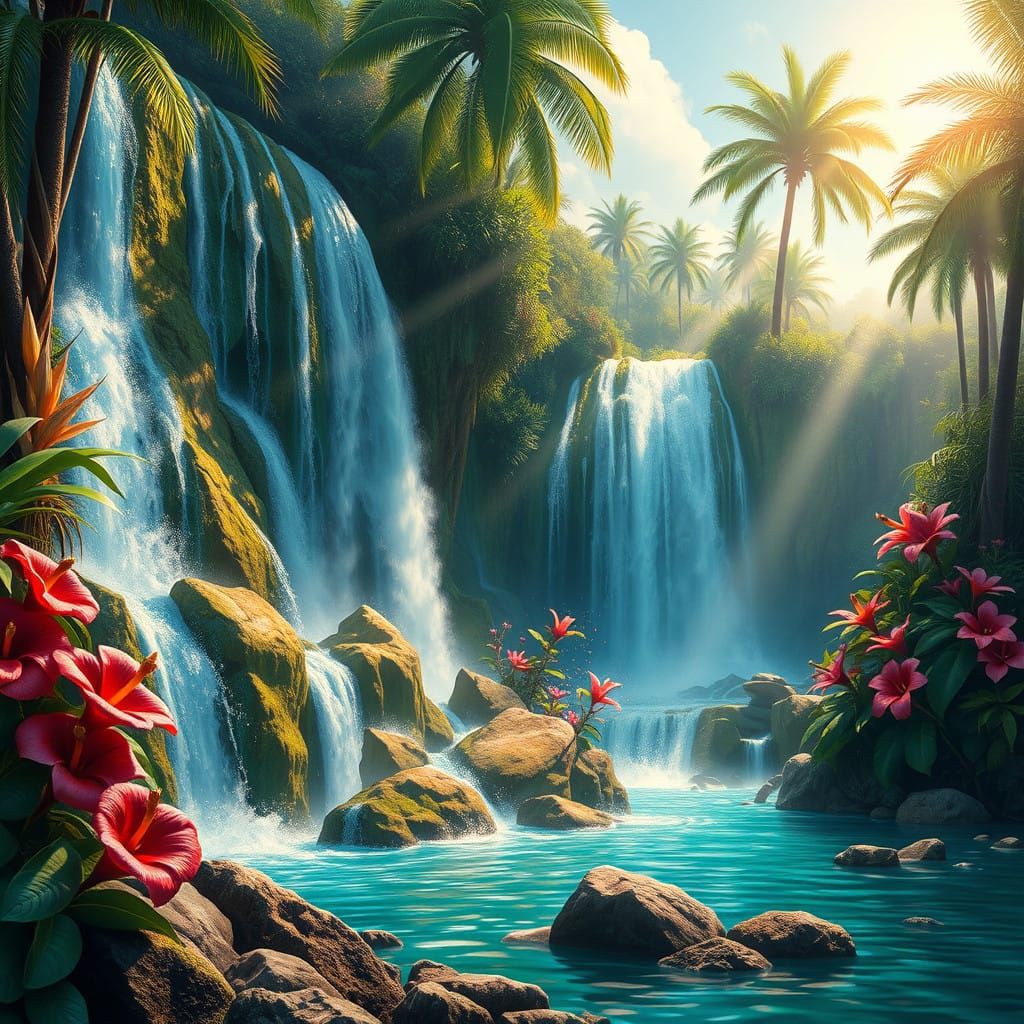 Vibrant Turquoise Waterfalls in Tropical Paradise