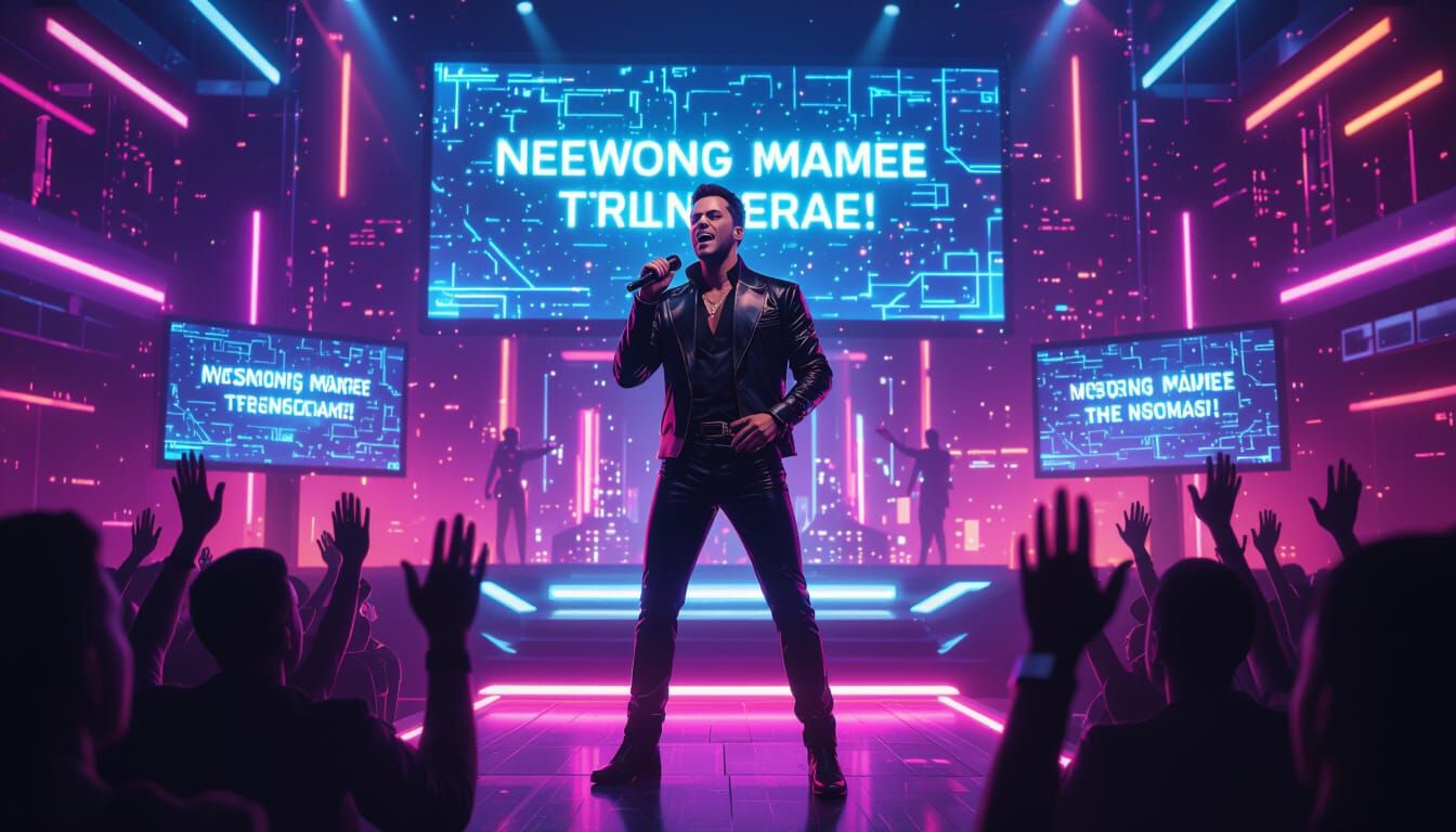 Futuristic Stage Singer in Cyberpunk Style