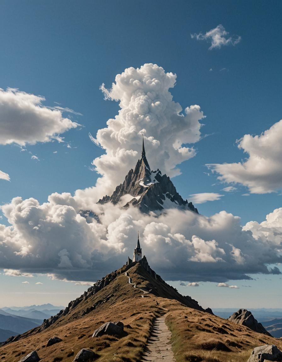 Mountain Peak Emerging from Cloud Bank