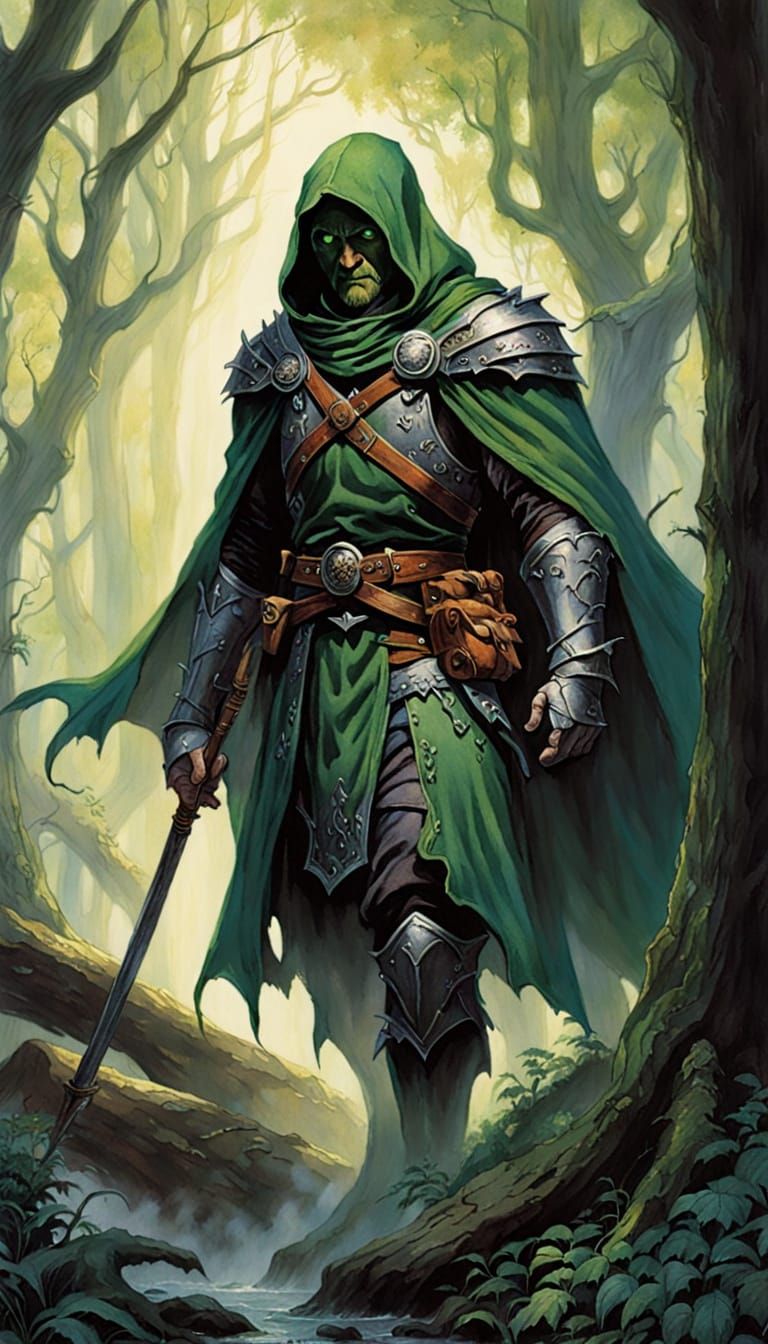 Fantasy Adventurer in Emerald Primeval Forest