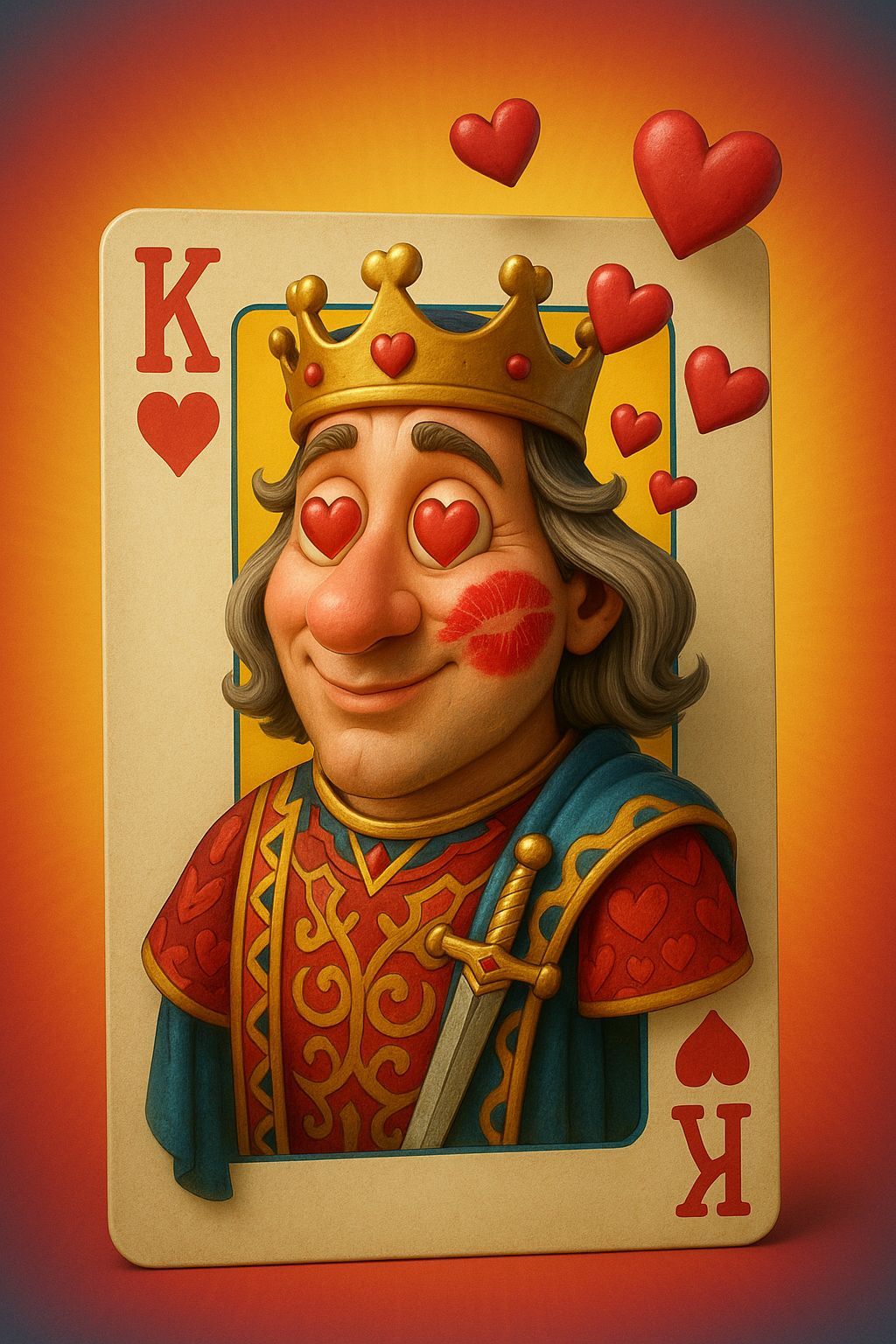 King of Hearts Portrait With Red Kiss and Hearts