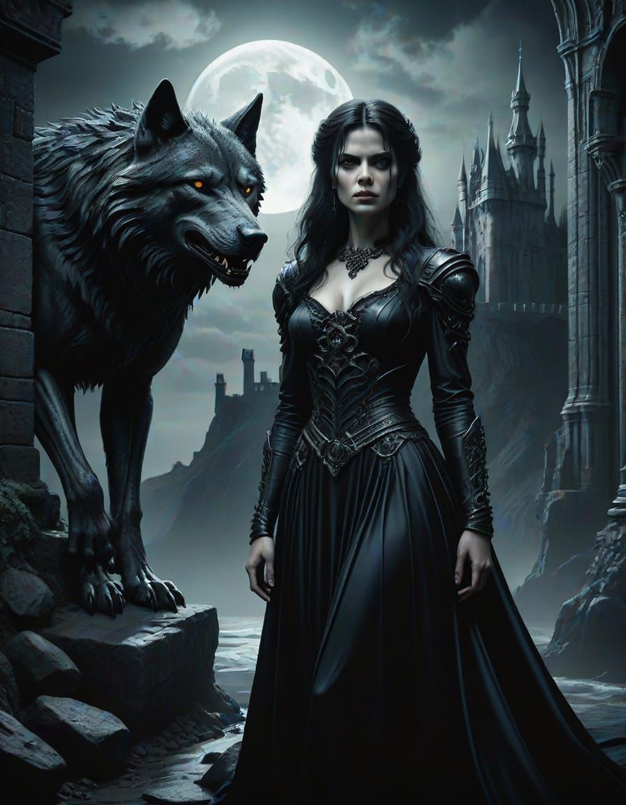Gothic Fantasy Movie Poster: Woman and Wolf