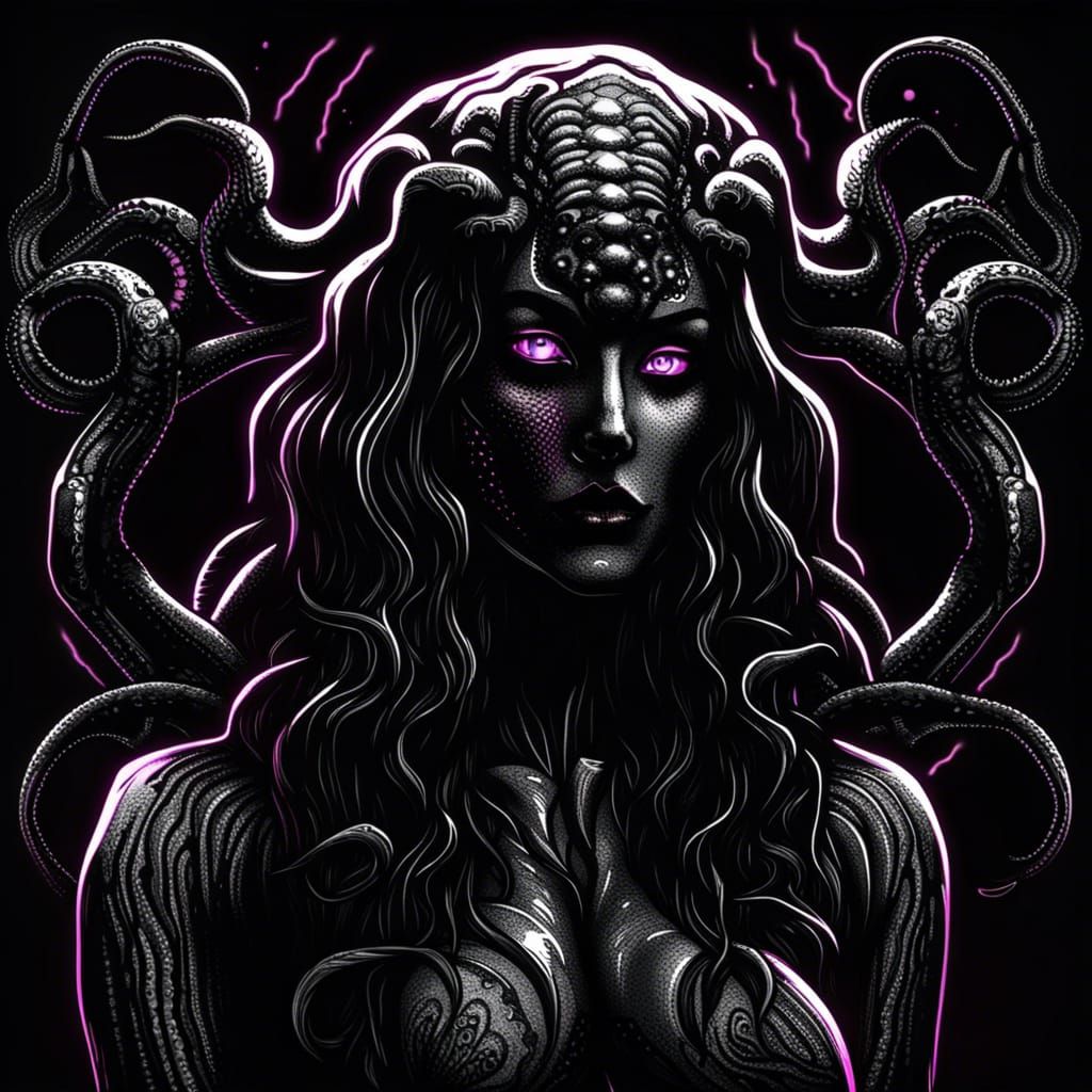 Cthulhu Woman: Dark Horror in Synthwave Style