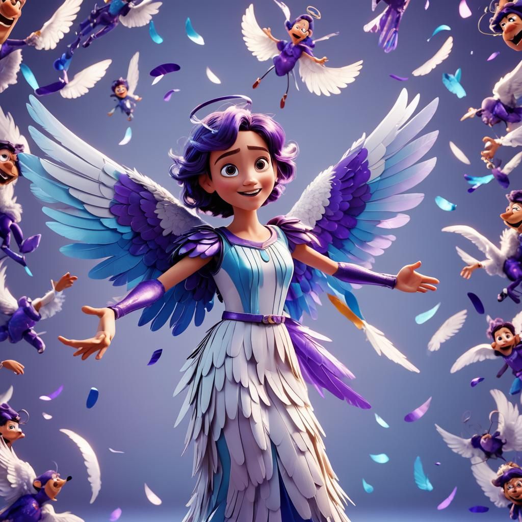 Crazed Angel Making Goofy Faces: 3D Pixar Concept Art